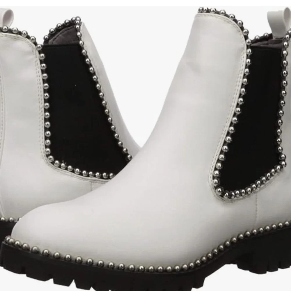 Seven Dials Shelley White Studded Chelsea Boots Size 9
